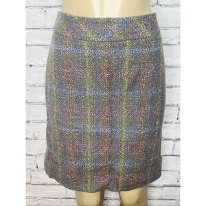 J. Crew Womens Multicolor Plaid Tweed Wool Lined Straight Pencil Skirt Size 8
